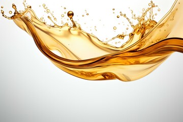 A dynamic image of golden oil forming a unique splash against a white background, highlighting its...