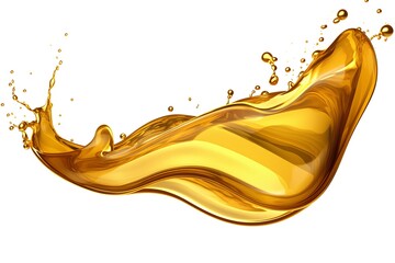 A dynamic image of golden oil forming a unique splash against a white background, highlighting its richness and elegance.