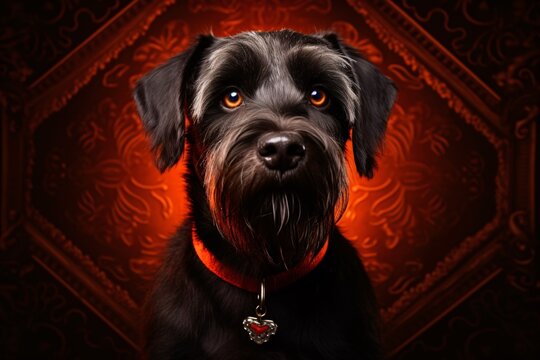 a black dog with a red collar