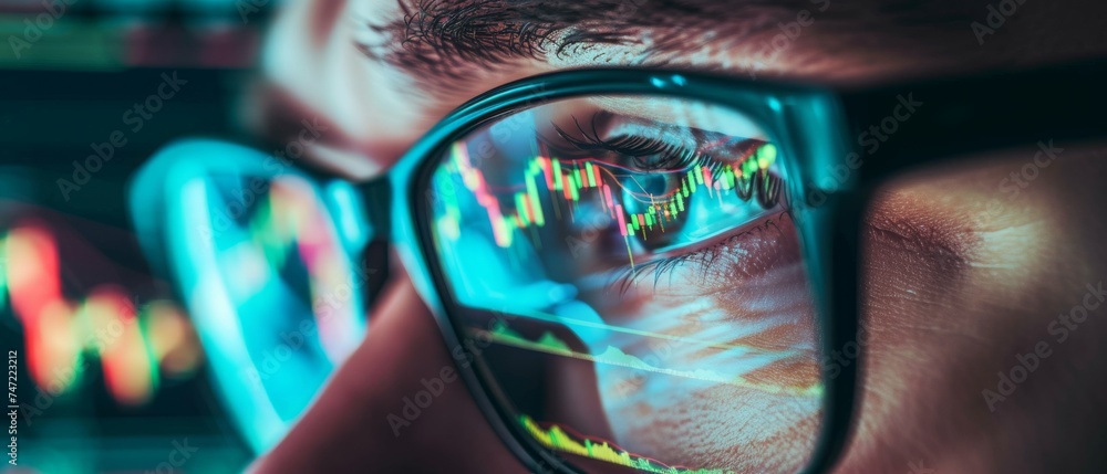 Poster reflection of businessman draw growth graph and progress of business and analyzing financial and inv