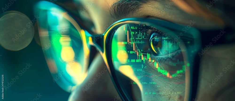 Aufkleber reflection of businessman draw growth graph and progress of business and analyzing financial and inv