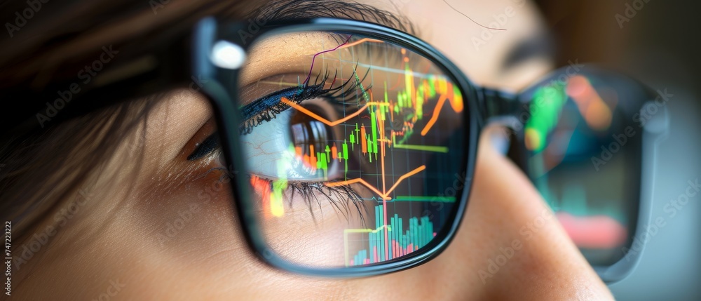 Aufkleber reflection of businessman draw growth graph and progress of business and analyzing financial and inv