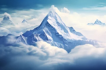 Zelfklevend behang Mount Everest a mountain with snow and clouds