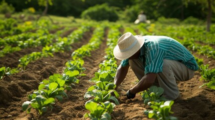 farmer workers working at farm fields with vintage clothing and hats