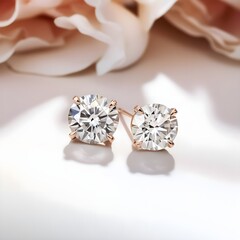 Luminary Love: Showcasing the Radiance of Diamond Stud Earrings Against a Glimmering Backdrop