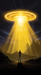 Tuinposter Otherworldly Encounter: A Spine-chilling Depiction of Alien Abduction © Nellie
