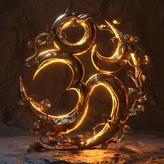 Golden Yoga Symbol in the Dark A Glowing OM for a Mindful Month Generative AI