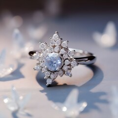 Ethereal Allure: The Mystical Mirage Diamond Cluster Ring, Adorning a Clean Canvas of Elegance
