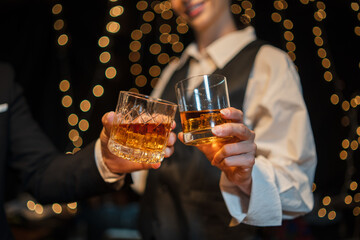 Celebrate whiskey on a friendly party in restaurant