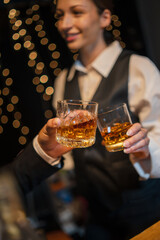 Celebrate whiskey on a friendly party in  restaurant