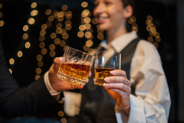 Celebrate whiskey on a friendly party in  restaurant