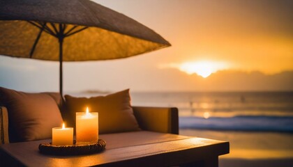 Beautiful romantic seaside restaurant terrace at sunset (blurred and easy to use background )