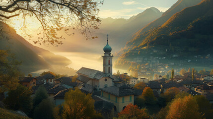 Landscape view of the town of Intragna with the - obrazy, fototapety, plakaty
