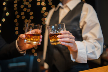 Celebrate whiskey on a friendly party in  restaurant