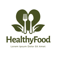 healthy food logo design with leaf elements.  Organic food vector design
