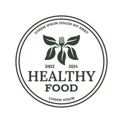 healthy food logo design with leaf elements.  Organic food vector design