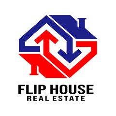 Flip house real estate logo design template vector illustration