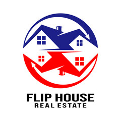 Flip house real estate logo design template vector illustration