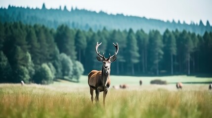 Deer on a sunny forest background