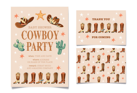Wild west Birthday party invitation template.