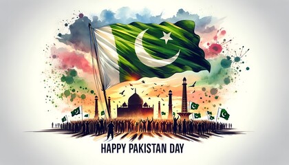 Watercolor illustration for pakistan day celebration.