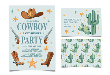 Wild west Birthday party invitation template. - obrazy, fototapety, plakaty