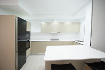 modern kitchen in a home equipped with appliances and decoration