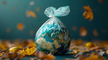 Eco-Friendly Plastic Bag with a Globe Inside A Sustainable Alternative to Single-Use Plastics 