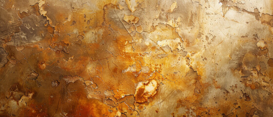 Detailed close-up image emphasizing the rich golden and brown hues of an abstract rusty metal texture