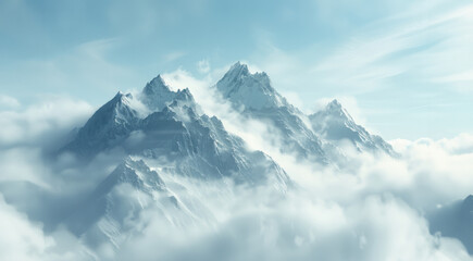 Majestic Mountain Shrouded in Clouds - obrazy, fototapety, plakaty