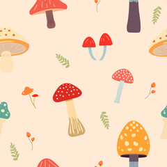 seamless pattern mushrooms for stationary, wrapping paper, textile, babies, decoration. 