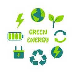 Green energy concept icons. Ecology and Environment related color icon set. Renewable Energy vector sign collection.