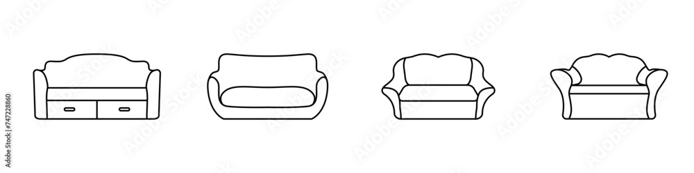 Poster sofas in linear style vector. set of simple trendy sofas vector. home furniture logo. concept icon f