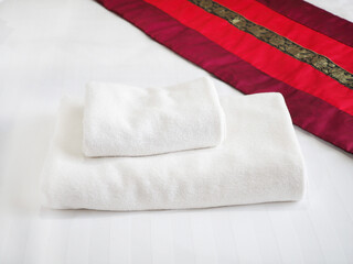 Towel in hotel room, Welcome guests, Room service in the hotel.