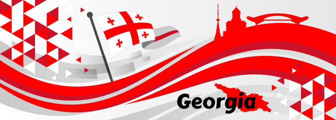 Georgia national day banner with map, flag colors theme background