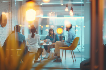 A group of marketing professionals strategizing a campaign in the meeting room together