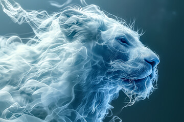 Głowa lwa fantasy opleciona dymem - obrazy, fototapety, plakaty