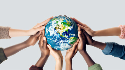 Diversity hand hold the world globe , Earth day, Environmental day , Save the earth.