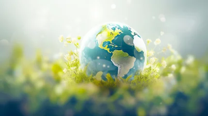 Papier Peint photo autocollant Prairie, marais world map globe in meadow field, World environmental day and Earth day