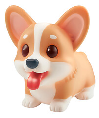 Obraz na płótnie Canvas Corgi puppy 3d illustration. Minimal style. 3d render of cute cartoon corgi dog toy isolated on transparent background