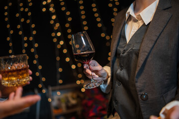 Barman pouring whiskey whiskey glass beautiful night