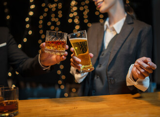 Celebrate whiskey on a friendly party in  restaurant