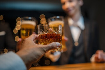 Celebrate whiskey on a friendly party in  restaurant
