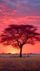 Fototapeta na wymiar Transcendent Beauty of a Lone Acacia Tree Under the Enchanting Dusk Sky