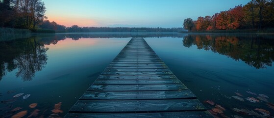 Long Wooden Dock in Middle of Lake