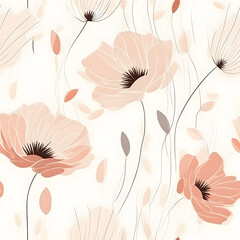 Seamless background with poppies. Biege and light pink flowers on white background. Minimal spring and women's day idea
