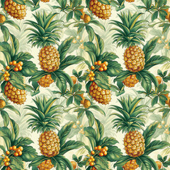 Vintage botanical seamless pattern of pineapples