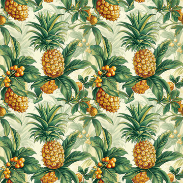 Vintage botanical seamless pattern of pineapples © yganko