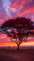 Obraz na płótnie Canvas Transcendent Beauty of a Lone Acacia Tree Under the Enchanting Dusk Sky