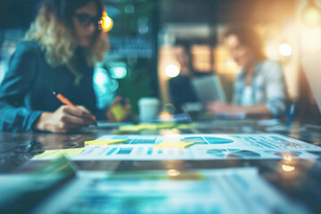 A group of marketing professionals strategizing a campaign in the meeting room together